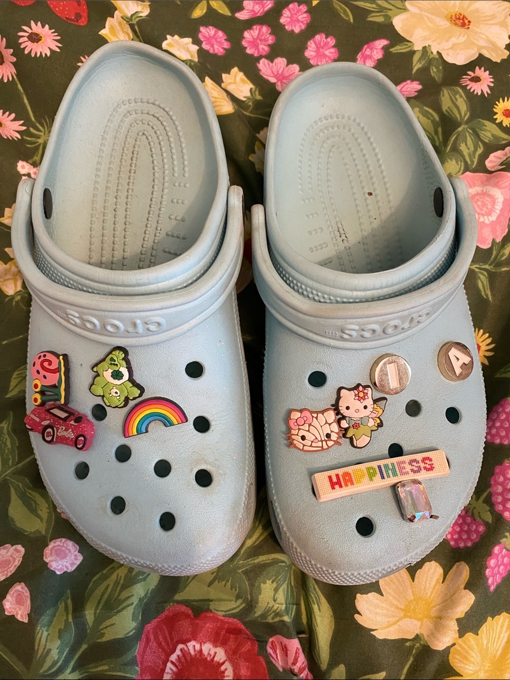 CROCS Light Blue Womens Clogs with Colorful Jibbitz Charms